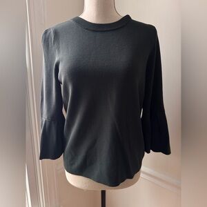 H&M Dark Green Thick Knit Pleated Flared Long Sleeve Women's Sweater Top size M